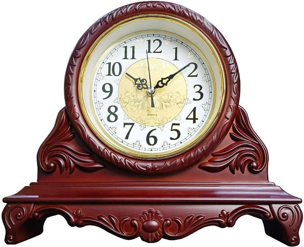 Decorative Quartz Mantel Clock, 12 Inch, Antique Style, Burgundy Red