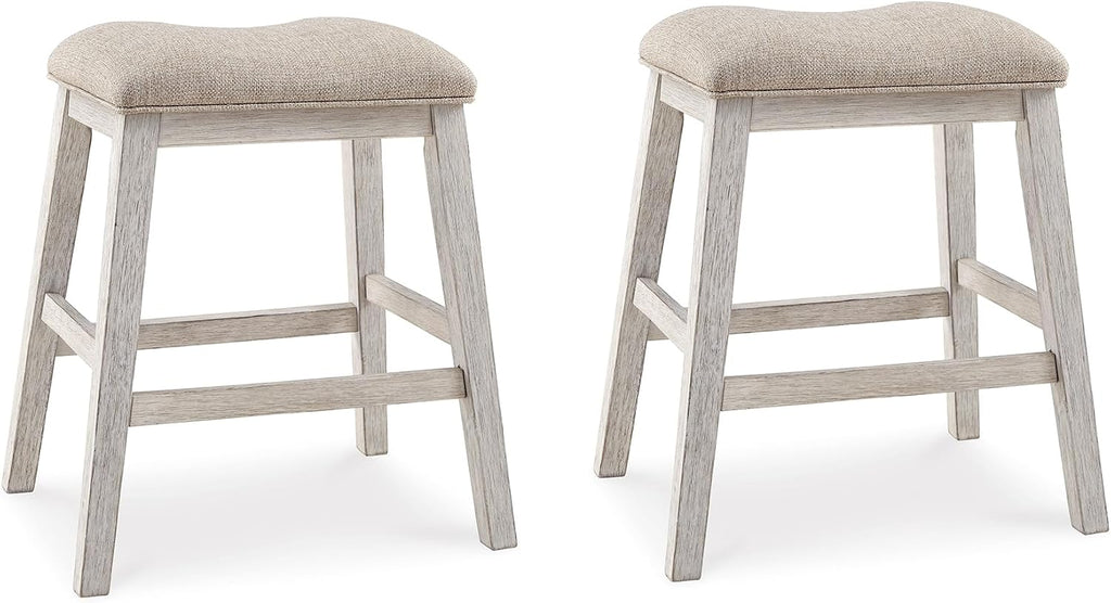 Skempton Modern 24" Counter Height Upholstered Barstool, 2 Count, Grayish White