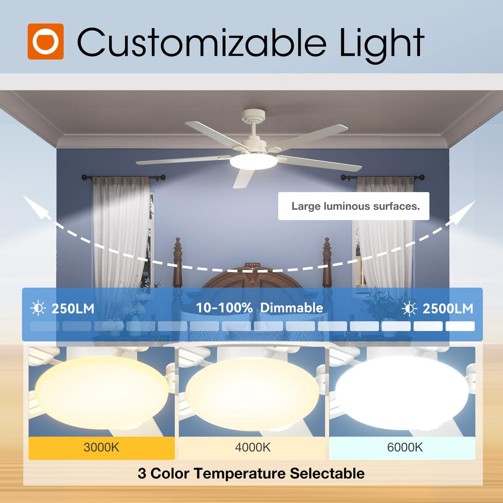 60 Inch Ceiling Fans with Lights and Remote Control, Wall Switch