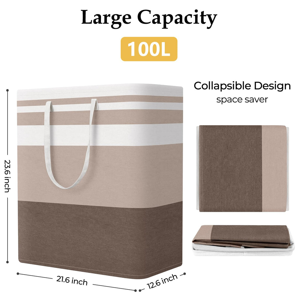 Basket Hamper, 100L Collapsible Clothes Storage, Khaki