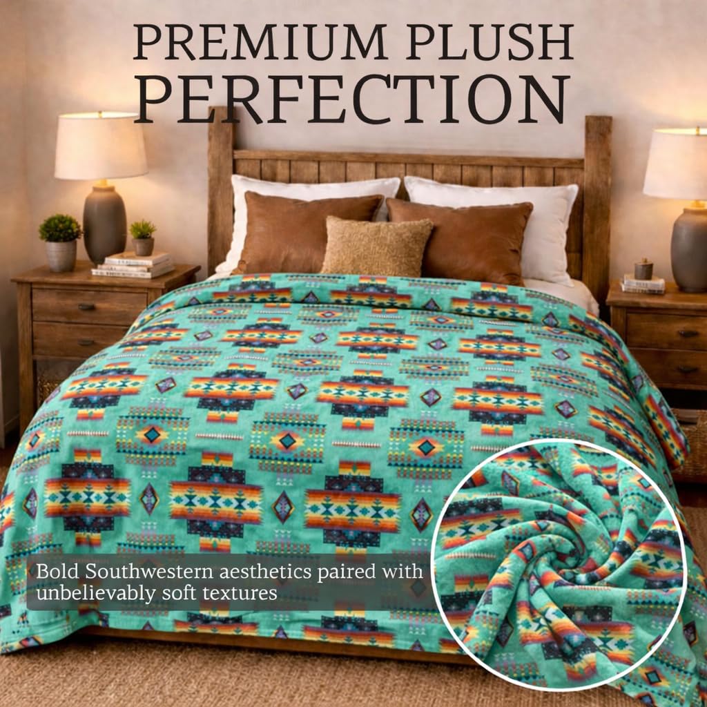 Aztec Blanket, Western Blanket, King (87"x95") (Teal)