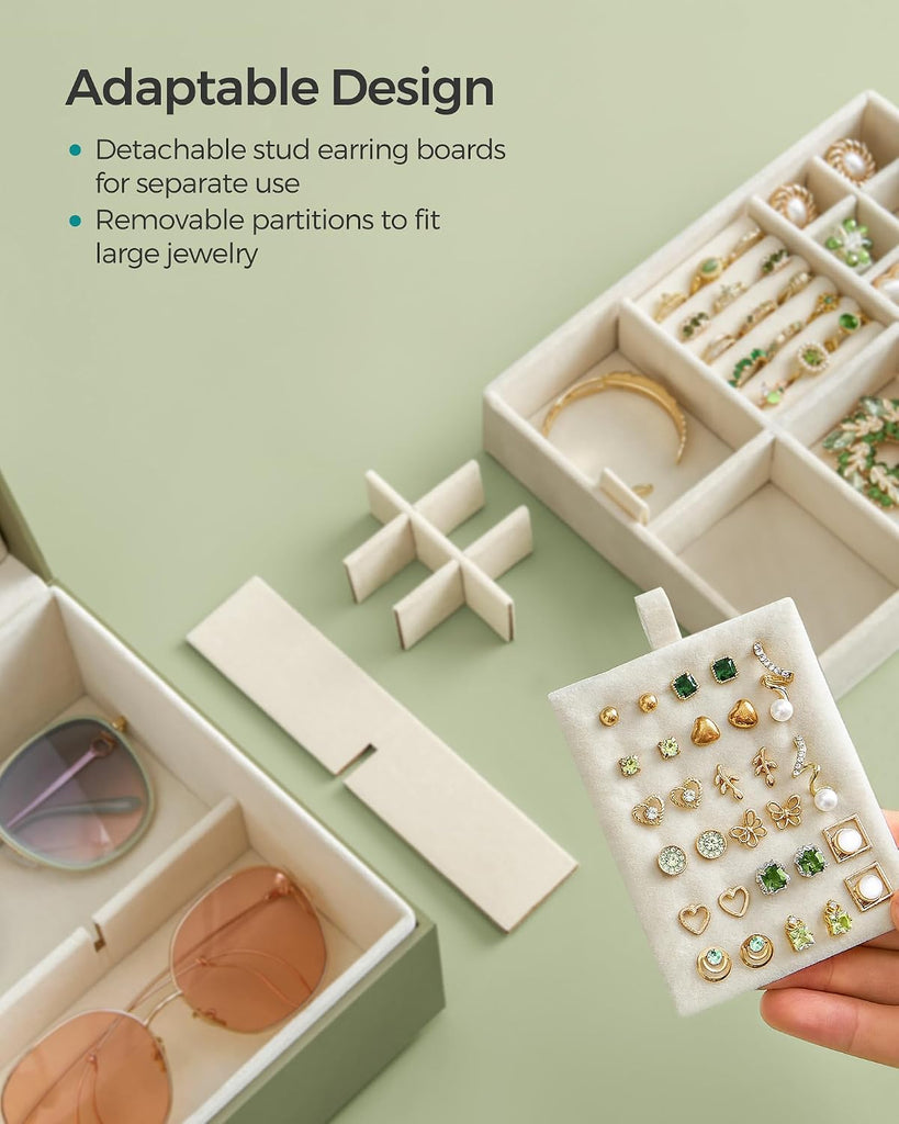 2-Layer Jewelry Box with Handle, Removable Tray, Floating Effect