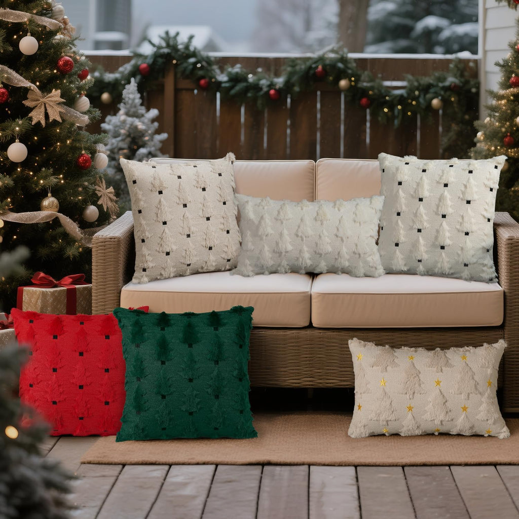 Christmas Pillow Covers 20x20 inch Soft Plush Faux Fur Christmas Tree Throw Pillow Cases for Winter Holiday - Set of 2