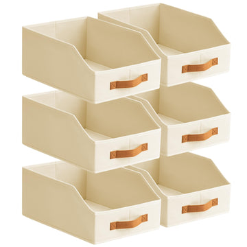 Fabric Storage Bins for Organizing - 6 Pack Large Trapezoid Collapsible Storage Bins with Front Handle, Closet