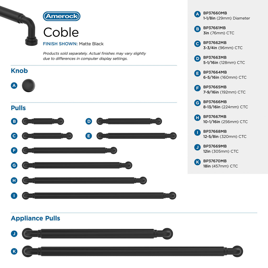 12" Coble Matte Black Appliance Pull