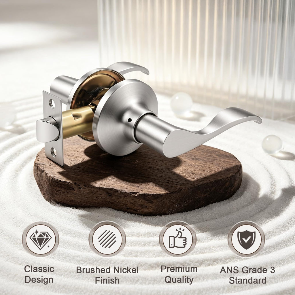 8 Pack Satin Nickel Modern Interior Passage Door Knobs, Keyless Door Handle & Closet, Wave Style Non-Locking Door