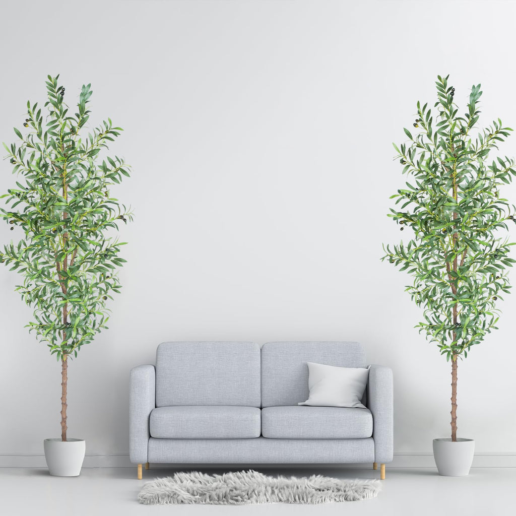 7FT Artificial Olive Tree, Tall Faux Olive Trees 84in Outdoor Fake Potted Silk Plant with Trunk and Realistic 1048