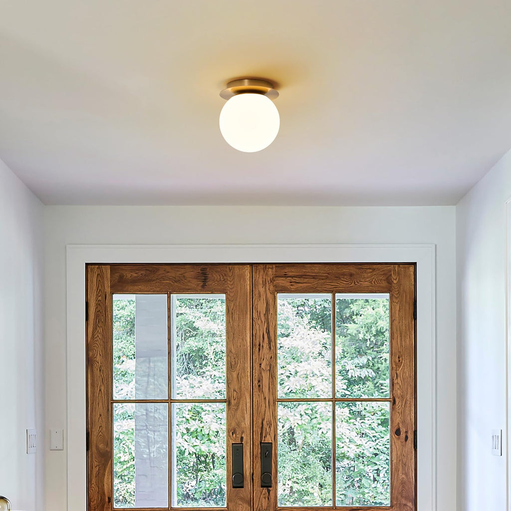 Modern Gold Globe Wall Sconce,Single Light with Milk Glass Shade