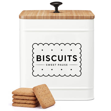 Cookie Jar with Lid Airtight, Cookie Tin with Bamboo Lid, Cute Cookie Jars Counter Decorative, 1 Gallon Food Storage