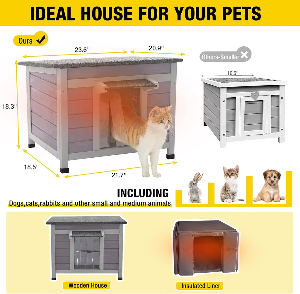 Cat House Outdoor Dog House with Insulation Liner Rabbit Hutch Feral Kitty Shelter for Outdoor Cats Cat Shelter