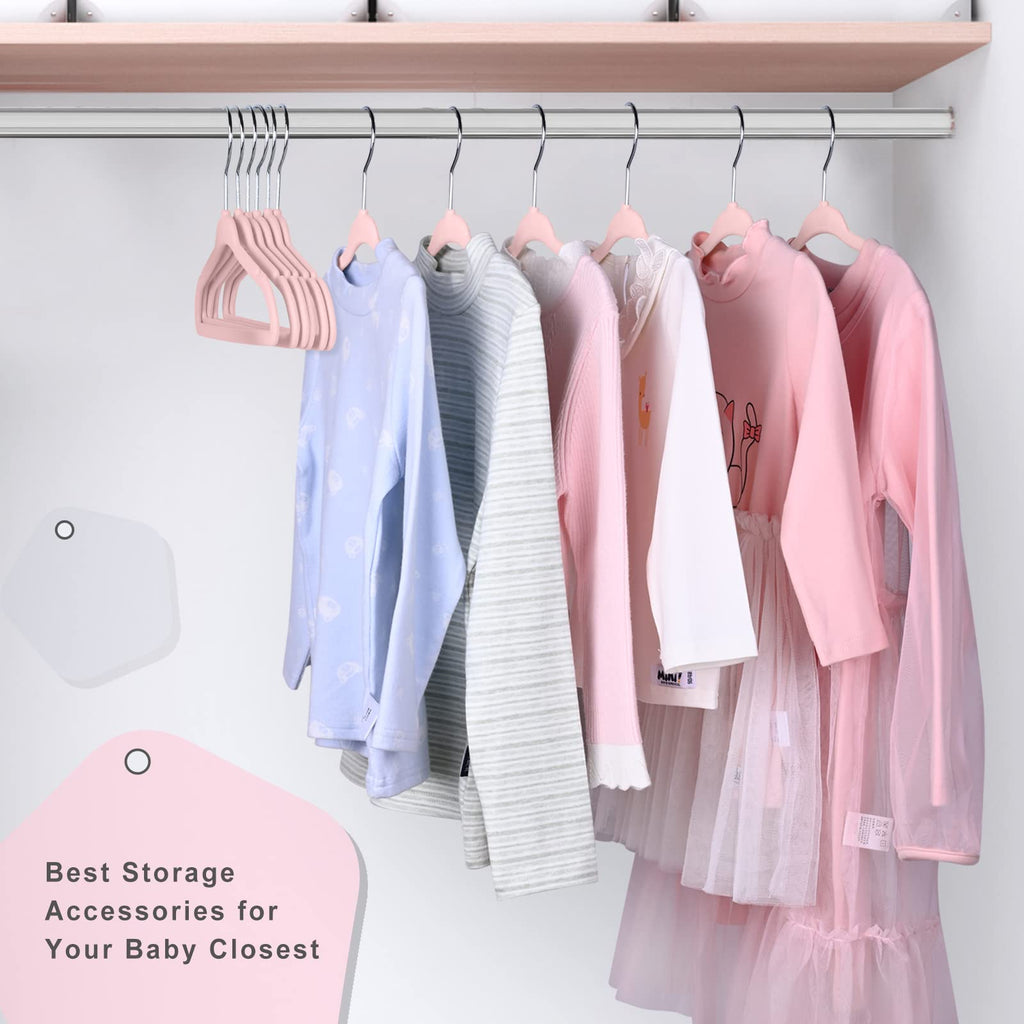 50 Pack Kids Velvet Hangers 14 Inches Children's Clothes Hangers Non-Slip Baby Hangers for Infant/Toddler (Blush Pink)