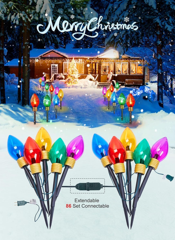 Jumbo C9 Christmas Pathway Lights Outdoor,2Pack Total 17FT C9 Walkway Light