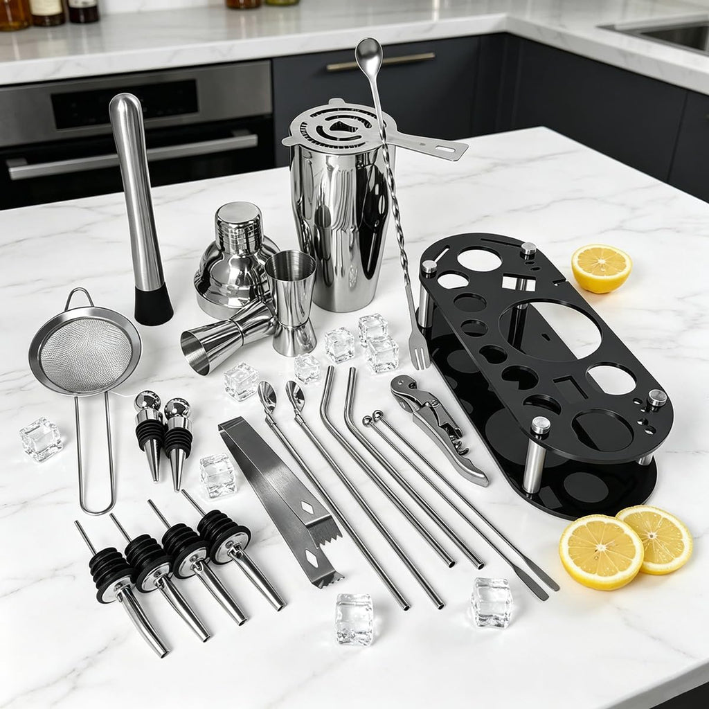22-Piece 25oz Cocktail Shaker Set, Bartender Kit with Stand, Jigger for Bartending Kit, Bar Set Cocktail Shaker Set - Set of 22
