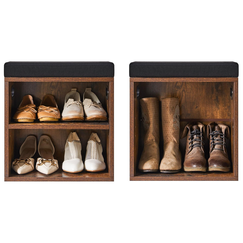 Small Shoe Storage Bench with Cushion, Rustic Brown