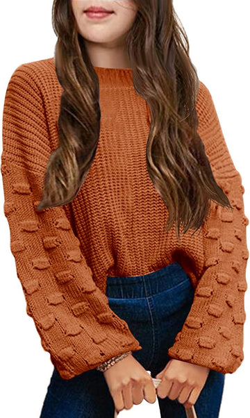 Crewneck Knit Pullover Sweaters Long Lantern Sleeve Oversized Knit Cute Jumper Tops