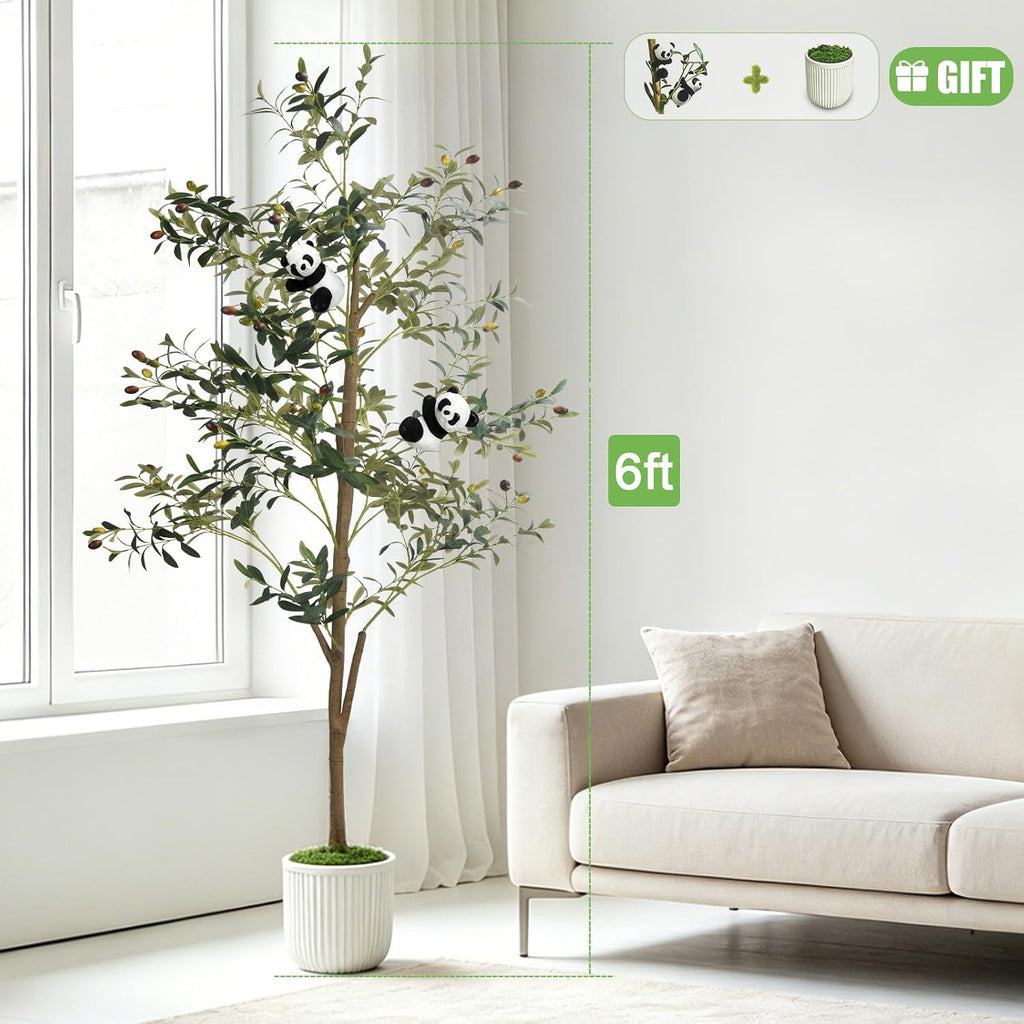 6FT Artificial Olive Tree Indoor Faux Olive Trees with Flower Pot Panda Toy
