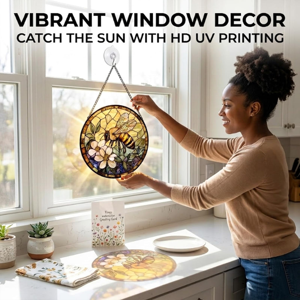 Bee Flower Acrylic Suncatcher Sun Catchers Indoor Window Gifts for Mom 12"