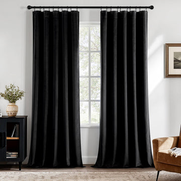 Black Velvet Blackout Curtains 84 Inch Long 2 Panels, W40 x L84
