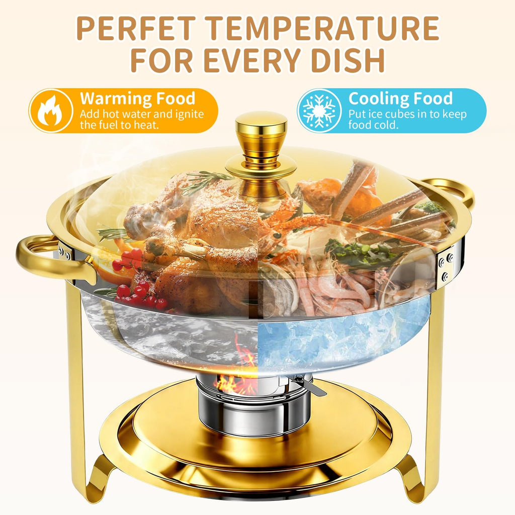 2 Pack 6QT Chafing Dish for Buffet with Golden Lids