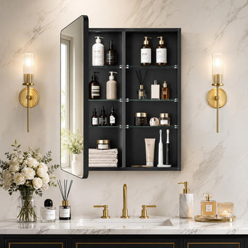 Medicine Cabinet 20x30 Inch, Bathroom Wall Mirror Cabinet with Storage, 6-Tier Adjustable Glass Shelving, Waterproof