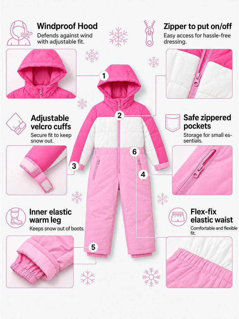 Toddler Girls Snowsuit Waterproof Insulated One Piece Coveralls