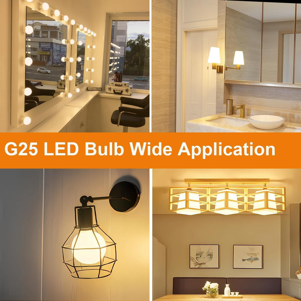 G25 Globe LED Light Bulb, Dimmable, Matte White, E26 Base, 8W, 75W Equivalent, 2700K Warm White, 600LM, Vintage