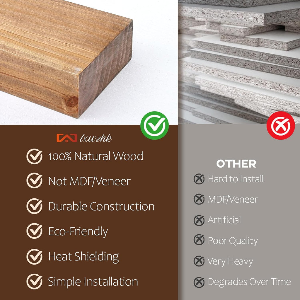 60" Solid Wood Floating Fireplace Mantel Shelf, Rustic Dark Oak