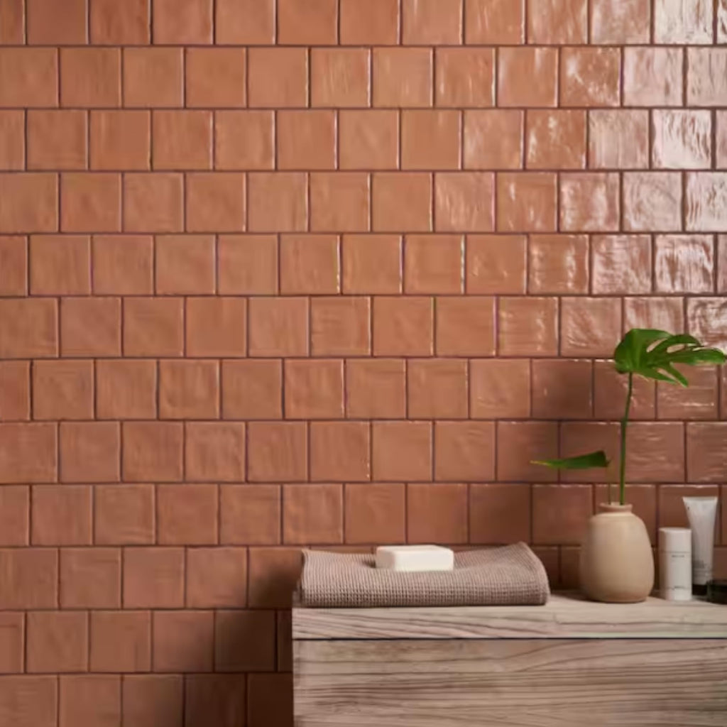 4x4 Inch HTCFD Premium Quality Terracotta Matte Zellige Ceramic Tile with Subtle Shimmer | Handmade Look Moroccan