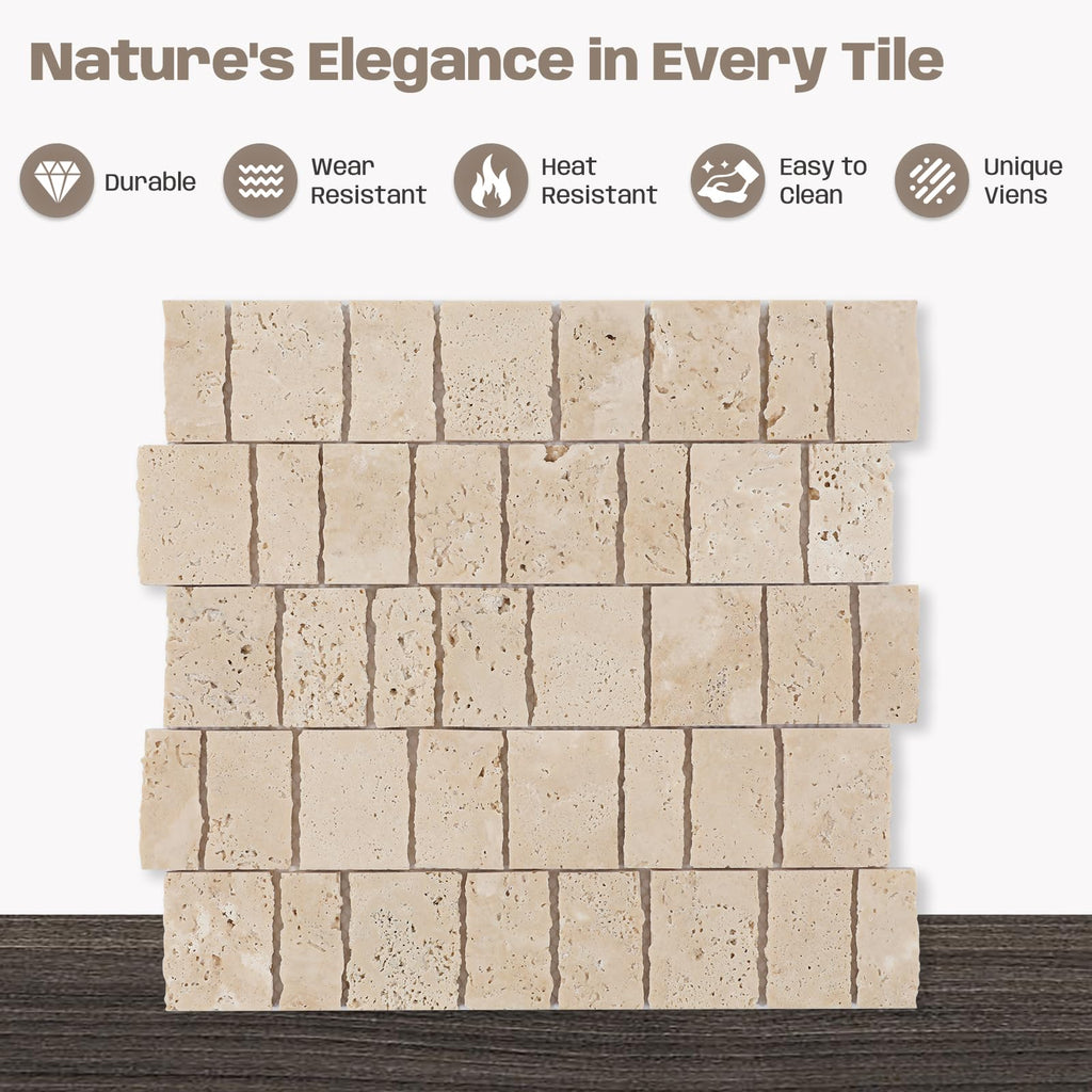 2×3 Inch Piano Travertine Marble Mosaic Tile for Wall Floor, 5 Sheets