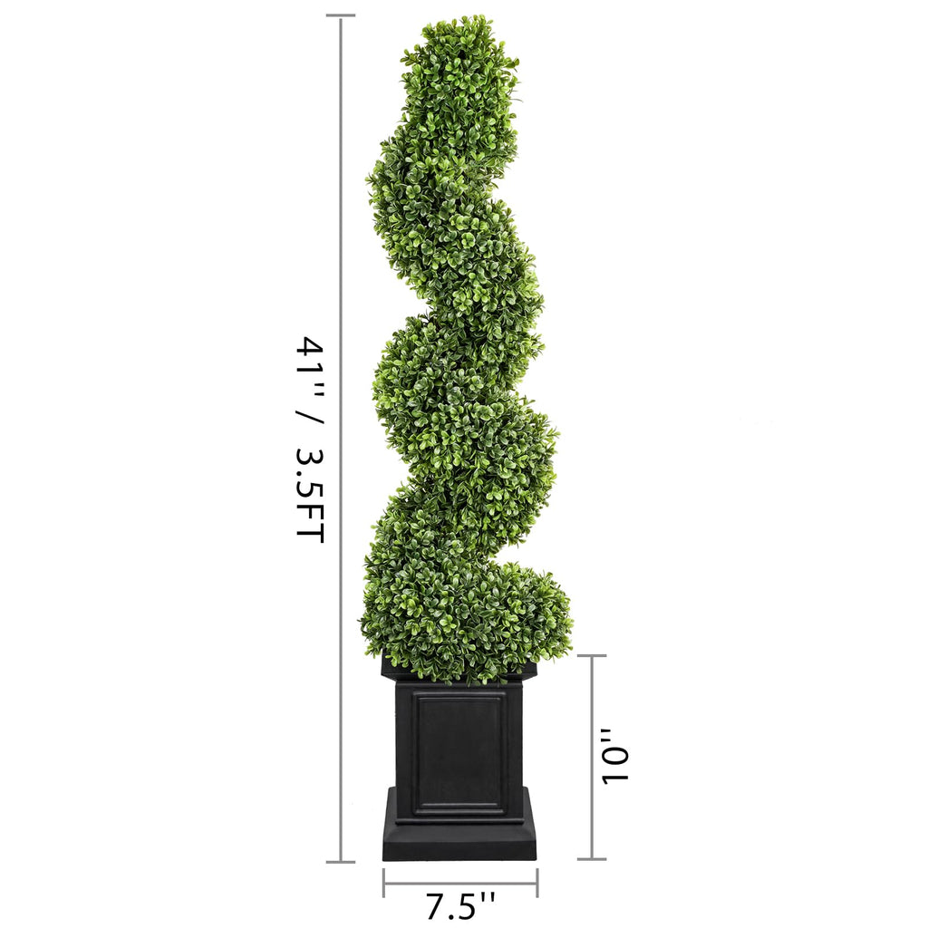 3.5ft Topiary Trees Artificial Outdoor Set of 2, Artificial Boxwood Plants Outdoor Porch Trees, All-Year Green Fake