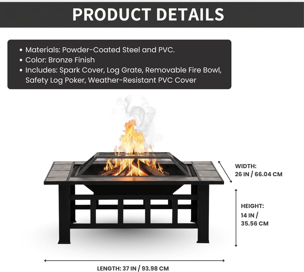 Fire Pit Set, Wood Burning Pit -Includes Screen, Cover and Log Poker