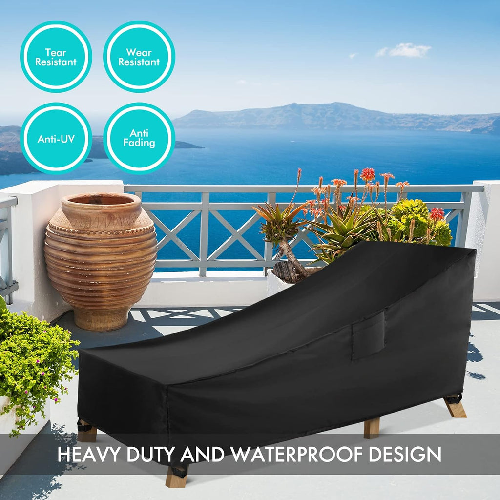 Patio Chaise Lounge Cover Waterproof, Heavy Duty Outdoor Lounge Chair Covers, Black Durable Patio Furniture Covers