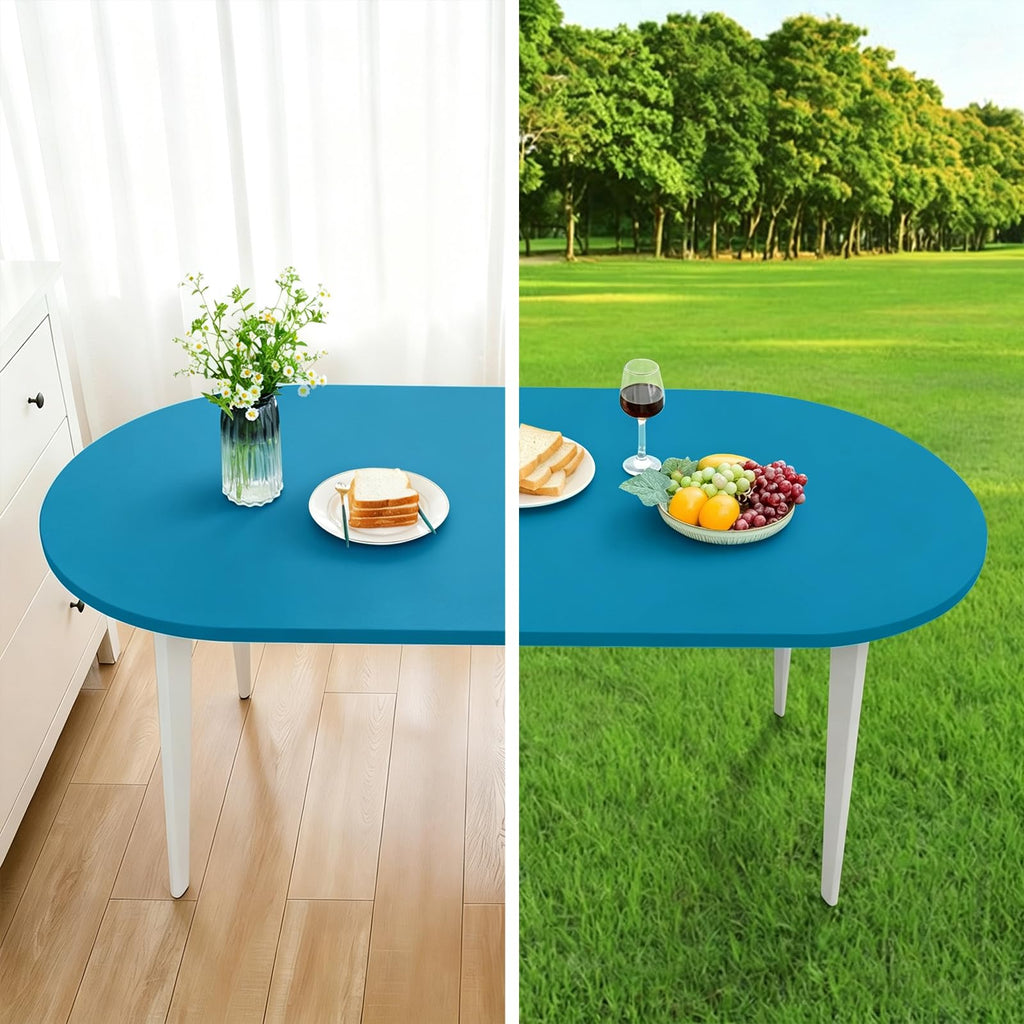 Fitted Oval 48x68 Inch Tablecloth, Elastic Table Cloth Teal