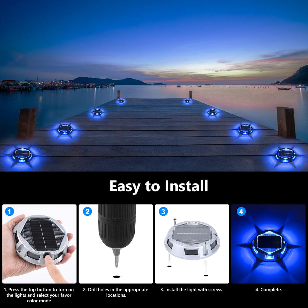 Solar Deck Light Outdoor, 12 Pack 9 Colors in 1 Solar Driveway Dock Lights, IP67 Waterproof Solar Powered Outdoor