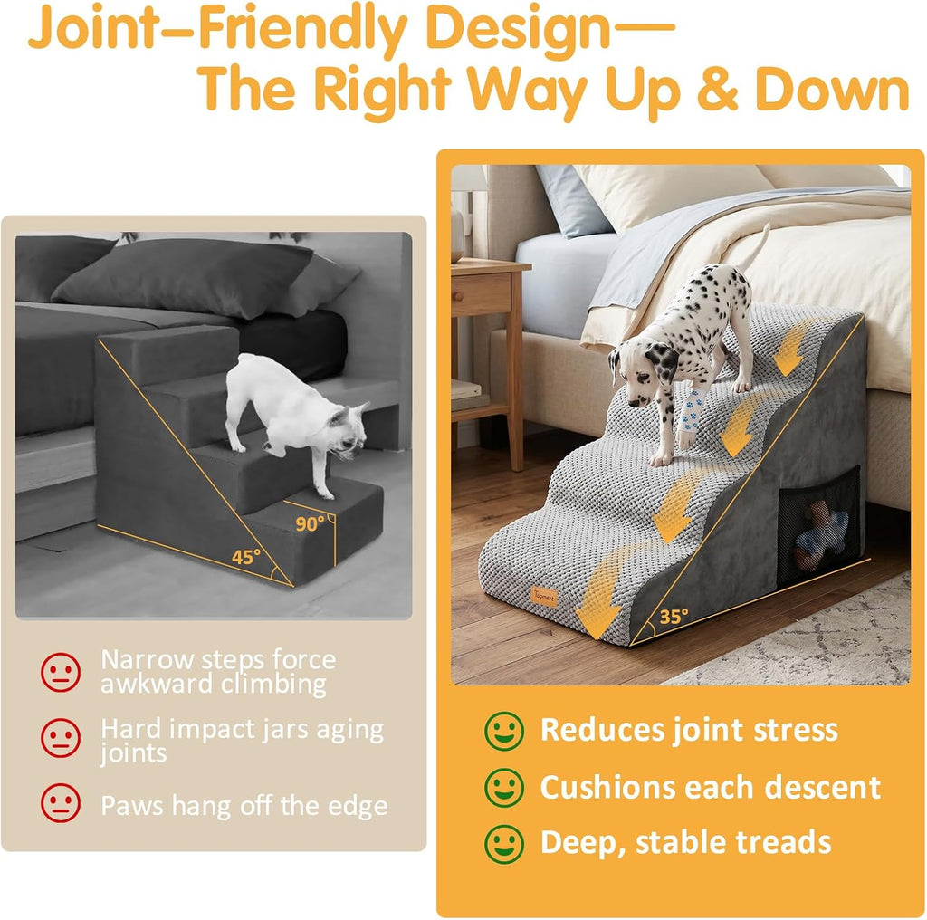 High Density Foam Dog Stairs 4 Tiers, Extra Wide Deep Pet Steps