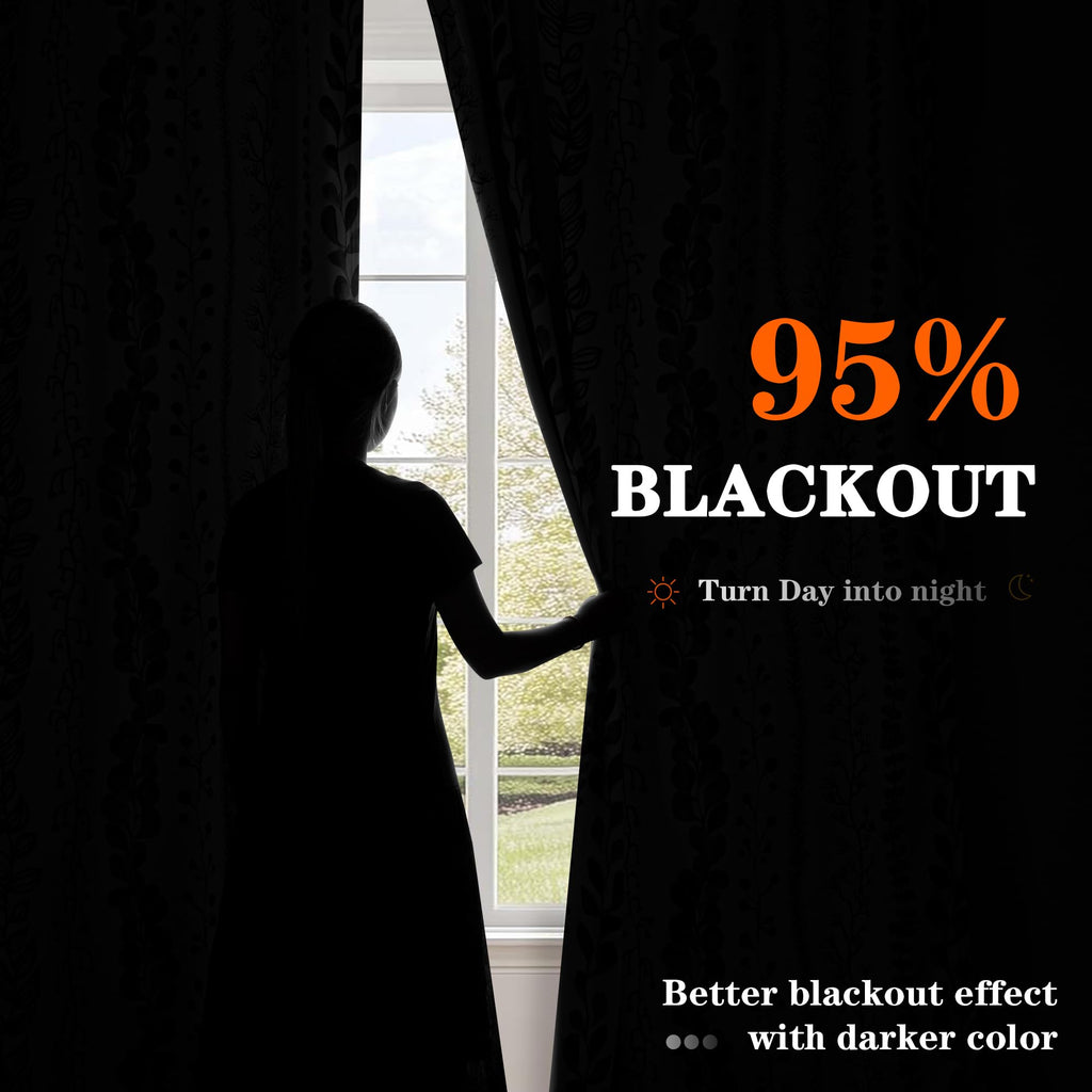 95% Blackout Curtains, Thermal Insulated Privacy Protection Back Tab Curtains 72 Inches Length, Brown Leaf Pattern