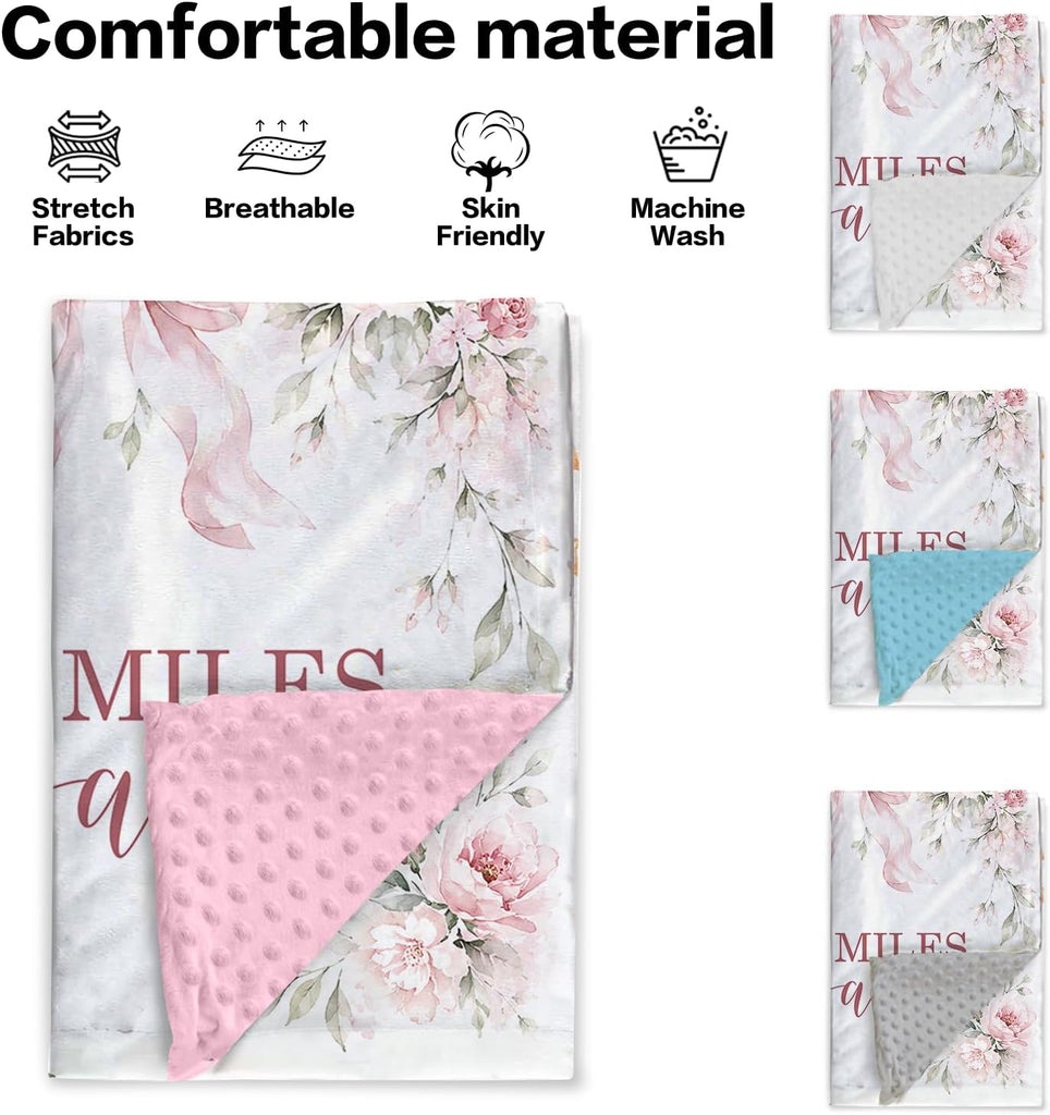 Blankets with Name - Custom Pink Bow Pattern Baby Girl Blanket - Soft Minky Dot Blanket for Crib, Nursery, Stroller