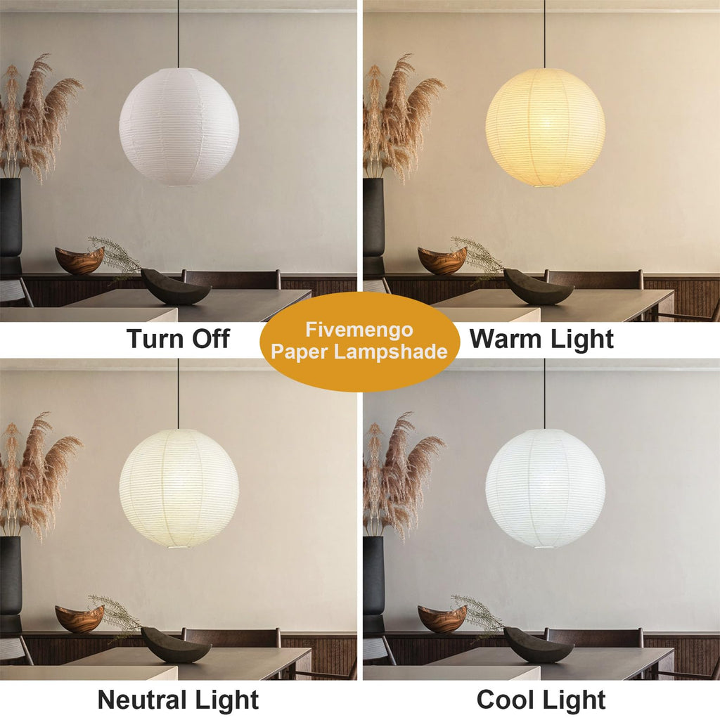Inspired Noguchi Style Large Paper Lantern Lamp Shade, 23.6in White Round Lampshade Only