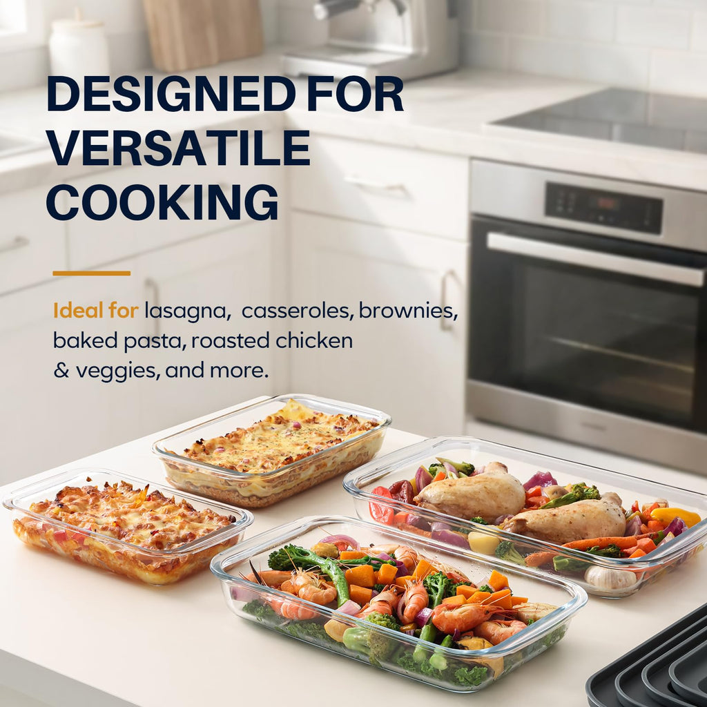 8-Piece Glass Baking Dish Set with Lids, Glass Casserole Dish