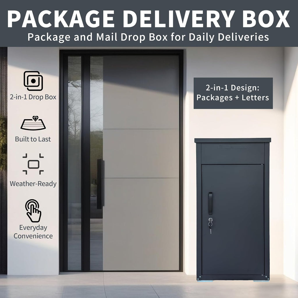 Package Delivery Boxes 34" Steel Mailbox for Parcel with Lock, Waterproof Amazon Drop Box with Anti Theft Mechanism