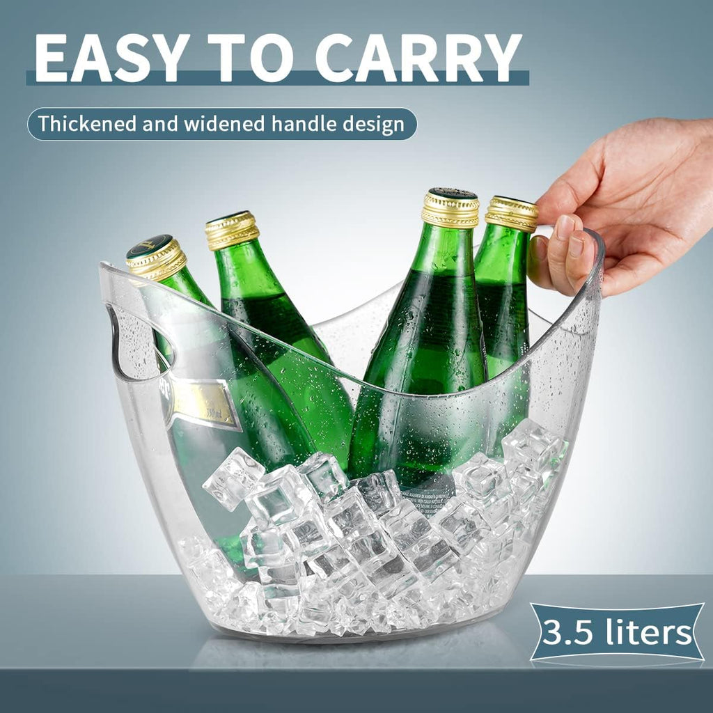Ice Bucket for Parties or Bar, 3.5 Liter Clear Plastic Drink Tub