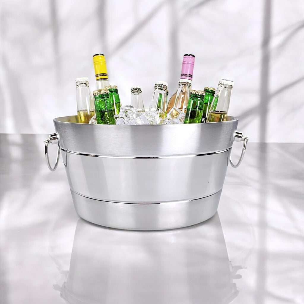 Insulated Beverage Tub & Ice Bucket, Stainless Steel Silver, 12Qt
