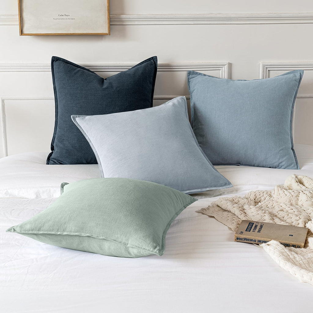 Decorative Linen Pillow Covers 18x18 Inch Aqua Green