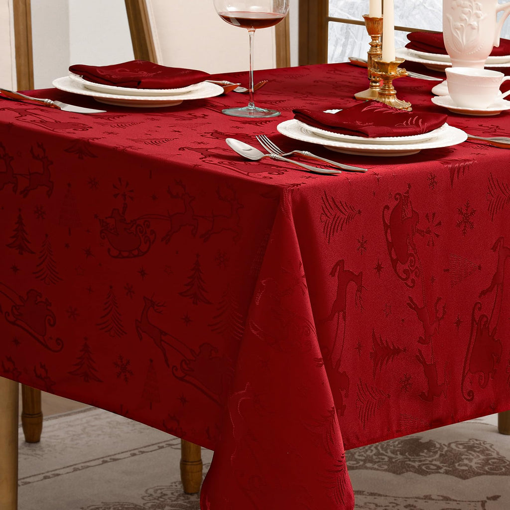 Christmas Jacquard Rectangle Tablecloth, 60 x 120 Inch, Red