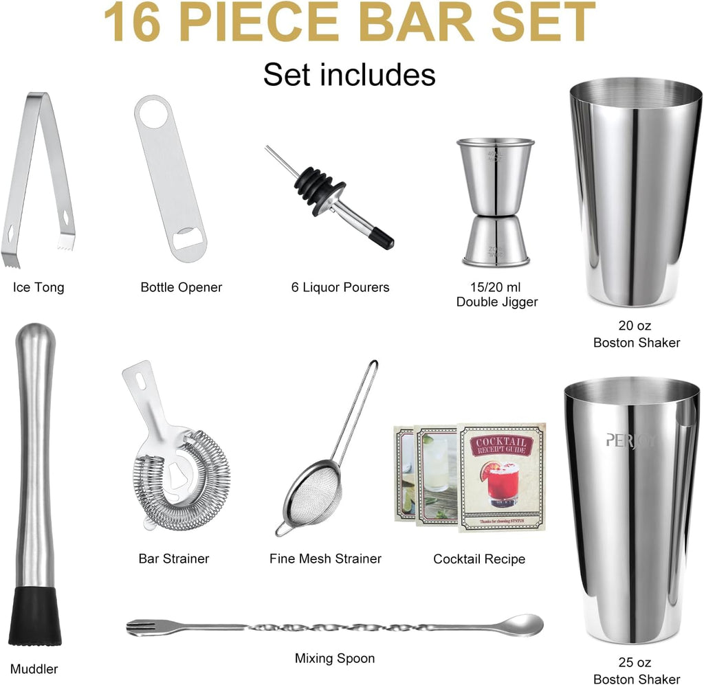 Cocktail Shaker Set, 16 Piece Bartender Kit, Cocktail Shaker, Stainless Steel Bar Set Accessories, Coktail Set
