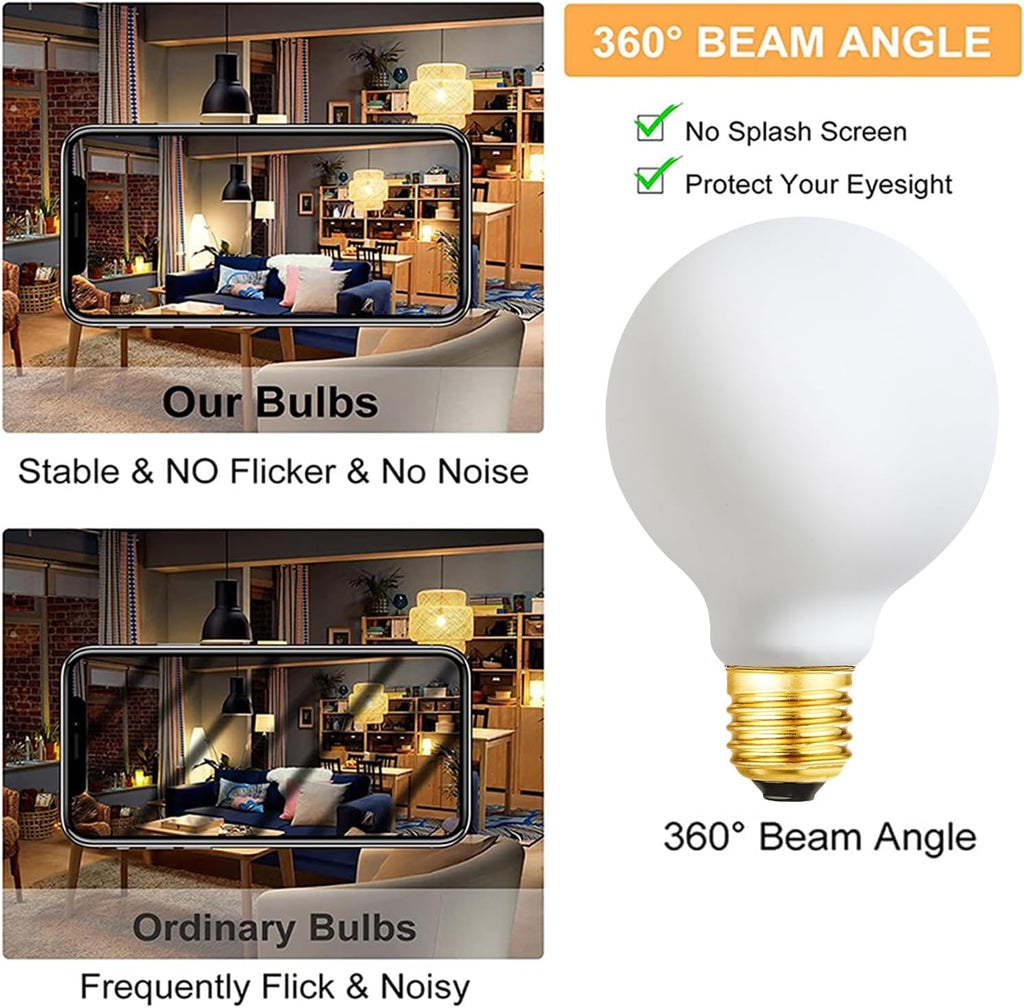 LED Light Bulb G25/G80 Dimmable Flick-Free Matt 6W Frosted Glass CRI95 Warm White 600LM, 60W Equivalent Vintage LED