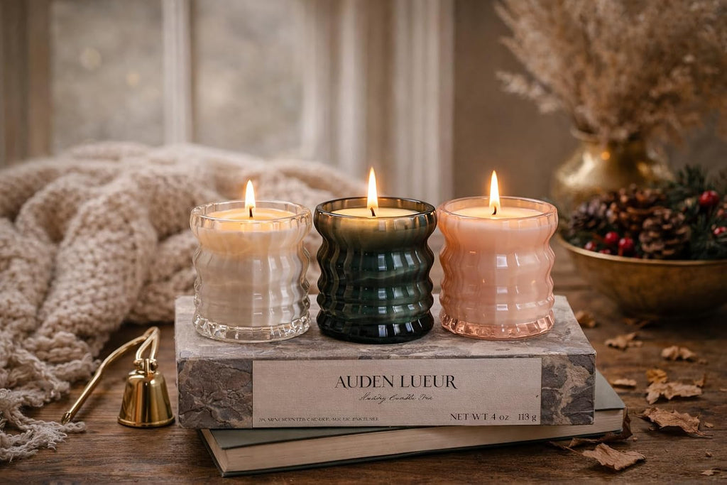Luxury Candle Trio Set - Noël, Noix & Holly - 3 x 4 oz Scented Candles - 20+ Hours Burn Time Each - Coconut Soy Wax
