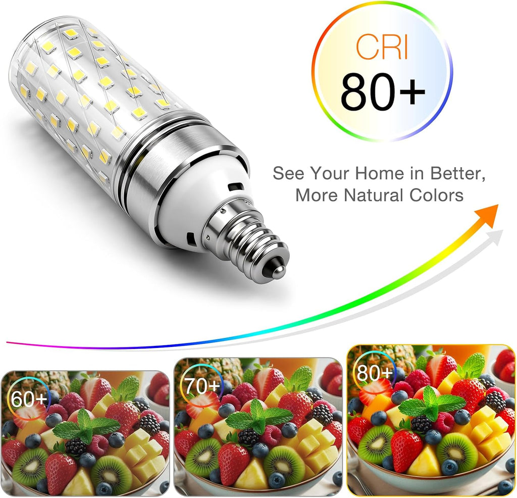 E12 LED Corn Bulb, 6000K Daylight White, 16W 1500LM LED Bulb, CRI80+, 120W Incandescent Equivalent, Non-Dimmable
