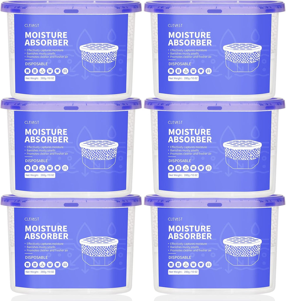 Moisture Absorber Boxes 6 Pack, 10 Oz Dehumidifier for Closet & Bathroom, Humidity Absorber for Wardrobe, Bedroom