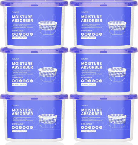 Moisture Absorber Boxes 6 Pack, 10 Oz Dehumidifier for Closet & Bathroom, Humidity Absorber for Wardrobe, Bedroom